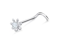 Stone Set Flower Silver Curved Nose Stud NSKB-795